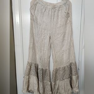 Umgee Cream Wide Leg Pants with Lace Detail